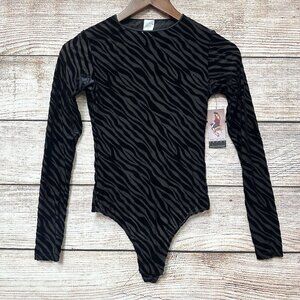 Sofia Jeans Womens Black Zebra Burnout Long Sleeve Bodysuit Small 4-6 NWT